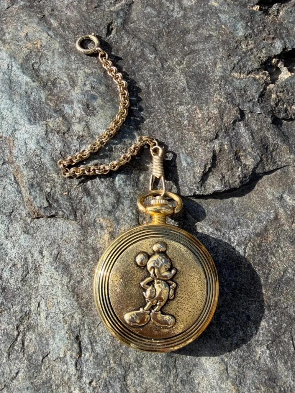 Vintage 90s Mickey Mouse Gold Pocket Watch Pendant